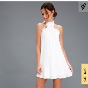 ANY SWAY, SHAPE, OR FORM PINK LACE HALTER DRESS